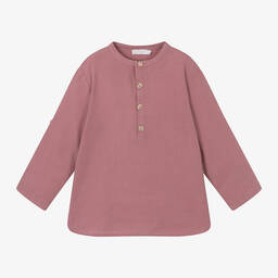 Laranjinha-Boys Red Linen Collarless Shirt | Childrensalon Outlet