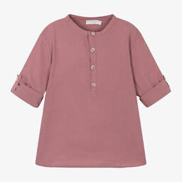Laranjinha-Boys Red Linen Collarless Shirt | Childrensalon Outlet