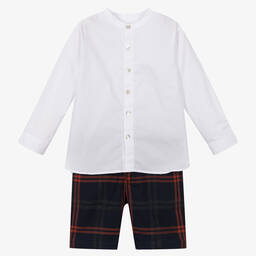 Chic by Laranjinha-Boys White & Blue Shorts Set | Childrensalon Outlet