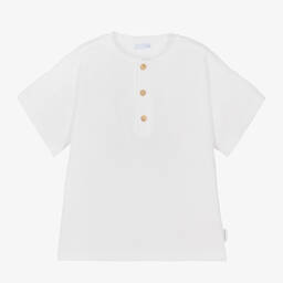 Laranjinha-Boys White Cotton Buttoned T-Shirt | Childrensalon Outlet