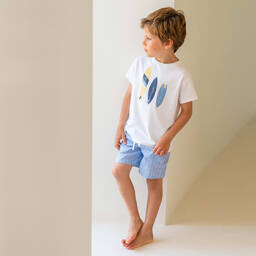 Laranjinha-Белая хлопковая футболка с досками для серфинга | Childrensalon Outlet