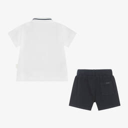 Laranjinha-Boys White & Navy Blue Cotton Shorts Set | Childrensalon Outlet