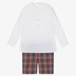 لارانجينا-طقم شورت قطن كاروهات لون أبيض وأحمر للأولاد | Childrensalon Outlet