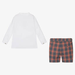 لارانجينا-طقم شورت قطن كاروهات لون أبيض وأحمر للأولاد | Childrensalon Outlet