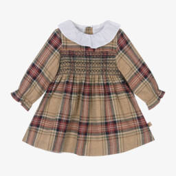Laranjinha-Girls Beige Plaid Cotton Dress | Childrensalon Outlet