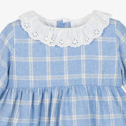 Шик от Laranjinha-Голубое хлопковое платье в клетку | Childrensalon Outlet