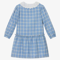 Laranjinha-Girls Blue Checked Cotton Dress | Childrensalon Outlet