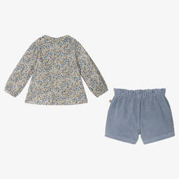 Laranjinha-Girls Blue Cotton Blouse & Shorts Set | Childrensalon Outlet