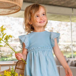 Laranjinha-Girls Blue Cotton Dress | Childrensalon Outlet