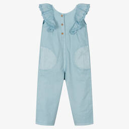 Laranjinha-Girls Blue Cotton Frill Jumpsuit | Childrensalon Outlet