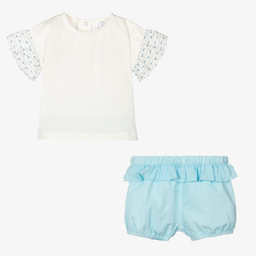 Laranjinha-Girls Blue Cotton Shorts Set | Childrensalon Outlet