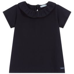 Laranjinha-Girls Blue Cotton T-Shirt | Childrensalon Outlet