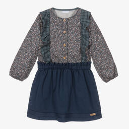 لارانجينا-طقم تنورة قطن لون أزرق بطبعة ورود | Childrensalon Outlet