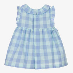 لارانجينا-فستان أطفال بناتي قطن كاروهات لون أزرق وأخضر | Childrensalon Outlet