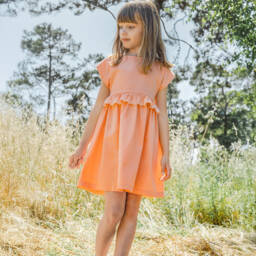 Laranjinha-Girls Coral Cotton Day Dress | Childrensalon Outlet