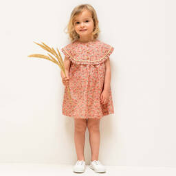 Laranjinha-Girls Coral Pink Floral Print Dress | Childrensalon Outlet