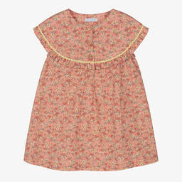 Laranjinha-Girls Coral Pink Floral Print Dress | Childrensalon Outlet