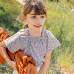 Laranjinha-Girls Floral Poplin Blouse Delight | Childrensalon Outlet