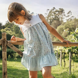 Laranjinha-Girls Green Floral Gingham Cotton Dress | Childrensalon Outlet