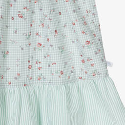 Laranjinha-Girls Green Floral Gingham Cotton Dress | Childrensalon Outlet