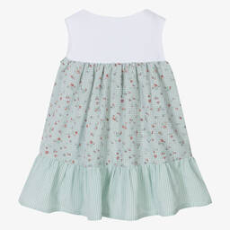 Laranjinha-Girls Green Floral Gingham Cotton Dress | Childrensalon Outlet