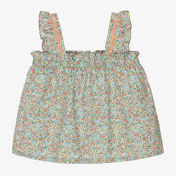 Laranjinha-Girls Green Floral Print Sleeveless Top | Childrensalon Outlet