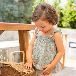 Laranjinha-Girls Green Floral Print Sleeveless Top | Childrensalon Outlet