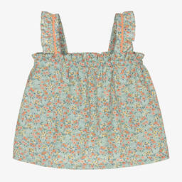 Laranjinha-Girls Green Floral Print Sleeveless Top | Childrensalon Outlet