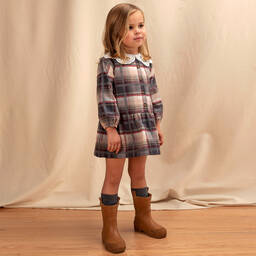 Laranjinha-فستانكاروهات  قطن لون رمادي و أبيض | Childrensalon Outlet