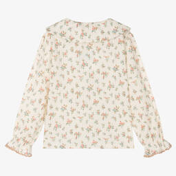 Laranjinha-Girls Ivory Cotton Floral Print Blouse | Childrensalon Outlet