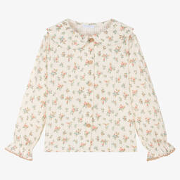 Laranjinha-Girls Ivory Cotton Floral Print Blouse | Childrensalon Outlet