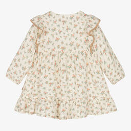 لارانجينا-فستان بطبعة ورود قطن لون عاجي | Childrensalon Outlet