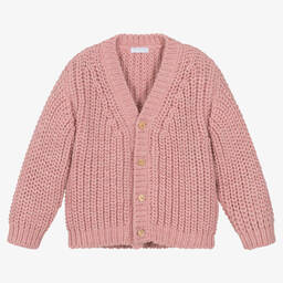 Laranjinha-Girls Pink Chunky Knit Cardigan | Childrensalon Outlet