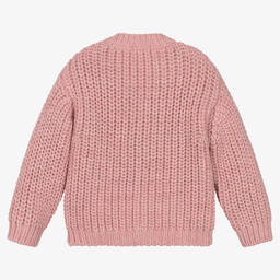 Laranjinha-Girls Pink Chunky Knit Cardigan | Childrensalon Outlet