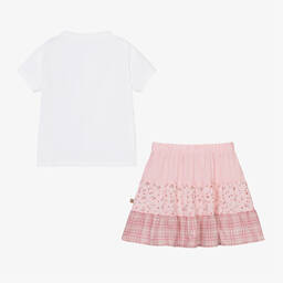 Laranjinha-Girls Pink Cotton & Linen Floral Skirt Set | Childrensalon Outlet