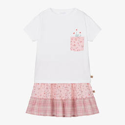 Laranjinha-Girls Pink Cotton & Linen Floral Skirt Set | Childrensalon Outlet