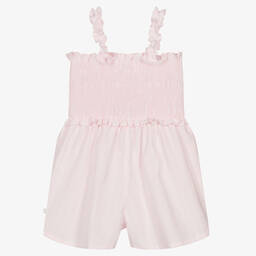 Laranjinha-Girls Pink Cotton & Linen Playsuit | Childrensalon Outlet