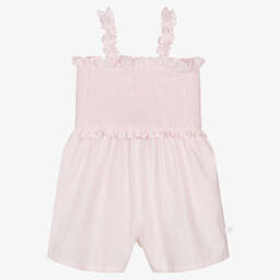 Laranjinha-Girls Pink Cotton & Linen Playsuit | Childrensalon Outlet