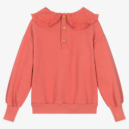 Laranjinha-Розовый хлопковый свитшот с рюшами на воротнике | Childrensalon Outlet