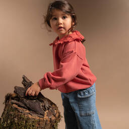 Laranjinha-Розовый хлопковый свитшот с рюшами на воротнике | Childrensalon Outlet