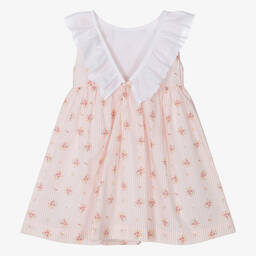 Laranjinha-فستان قطن مقلم لون زهري بطبعة ورود | Childrensalon Outlet