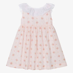 Laranjinha-فستان قطن مقلم لون زهري بطبعة ورود | Childrensalon Outlet