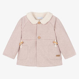 Laranjinha-Girls Pink Sherpa Fleece Collar Coat | Childrensalon Outlet
