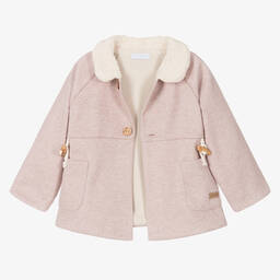 Laranjinha-Girls Pink Sherpa Fleece Collar Coat | Childrensalon Outlet