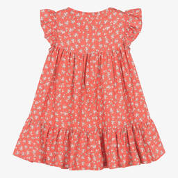 لارانجينا-فستان كتان وفيسكوز لون أحمر بطبعة ورود للبنات | Childrensalon Outlet