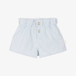 Laranjinha-Girls Soft Blue Striped Twill Shorts | Childrensalon Outlet