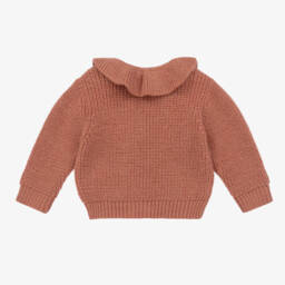 Laranjinha-Girls Terracotta Knitted Wool Cardigan | Childrensalon Outlet