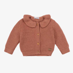 Laranjinha-Girls Terracotta Knitted Wool Cardigan | Childrensalon Outlet