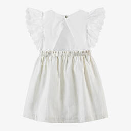 Laranjinha-Girls White & Beige Stripe Dress | Childrensalon Outlet