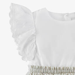 Laranjinha-Girls White & Beige Stripe Dress | Childrensalon Outlet